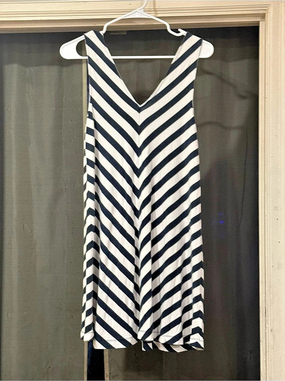Striped V-Neck Mini Dress in Blue & White Like New